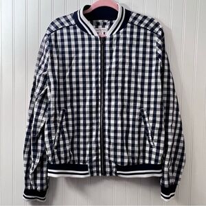 Gingham Navy Blue & White XL Merona Zip Jacket Checkered Retro Style Sports